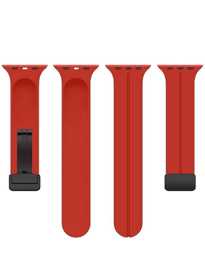 Replacement silicone sports wristband, black, with a magnetic D-shaped clasp 42/44/45/49mm, compatible with Apple Watch series SE/11/10/9/8/7/6/5/4/3 - Red - Image 5